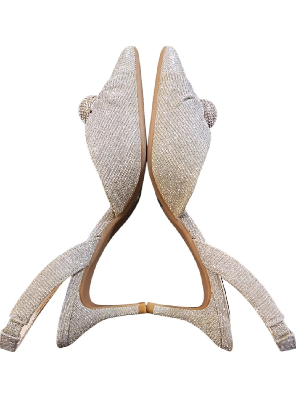 Alex Marie Allyn Shimmer Rhinestone Ornament Slingback Heels Silver 6 New